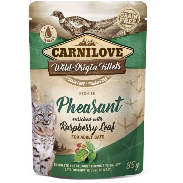 CARNILOVE Plic pentru pisici, cu Vânat şi frunze de zmeur 85g