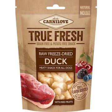 CARNILOVE True Fresh Recompensă criodesicată, câini, cu raţă/fructe roşii 40g