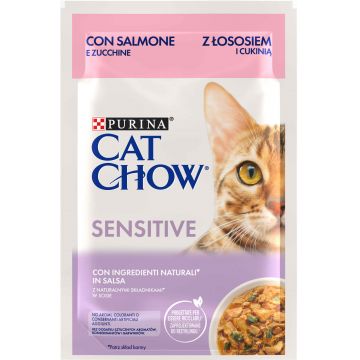 CAT CHOW SENSITIVE Plic hrană umedă cu Somon şi Zucchini 85g