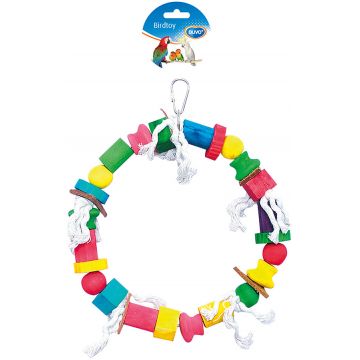 DUVO Jucărie pentru păsări Inel cu bile colorate şi piele, 30cm