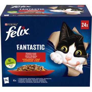 FELIX Fantastic Pachet Mix plicuri pt pisici, cu Pui, Vită, Iepure, Miel, 24x85g
