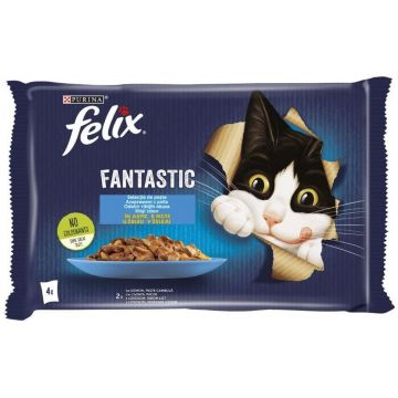 FELIX Fantastic Pachet plicuri pentru pisici, cu Somon şi Cambulă 4x85g