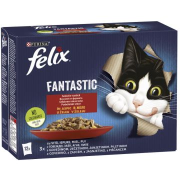 FELIX Fantastic Pachet plicuri pt pisici, cu Pui, Vită, Iepure şi Miel 12x85g