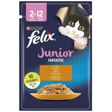 FELIX Fantastic Plic hrană umedă JUNIOR pentru pisicuţe, cu Pui 85g