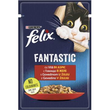FELIX Fantastic Plic hrană umedă pentru pisici, cu Vită 85g