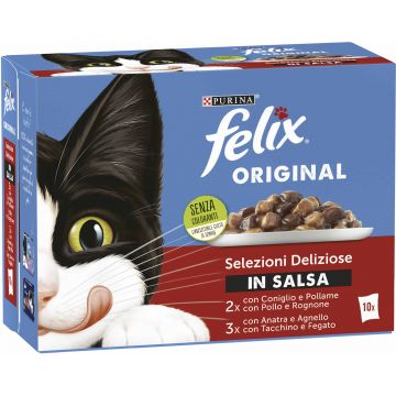 FELIX Original Pachet plicuri pt pisici, cu Raţă şi Miel 10x85g