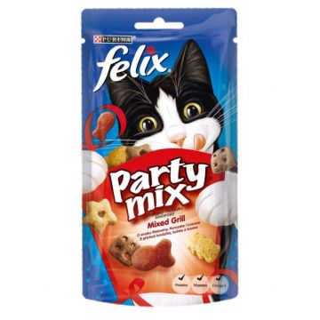 FELIX Party Mix Delicatese pentru pisici MIXED GRILL cu Pui, Vită şi Somon 60g