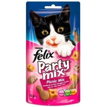 FELIX Party Mix Delicatese pentru pisici PICNIC cu pui, Brânză şi Curcan, 60g