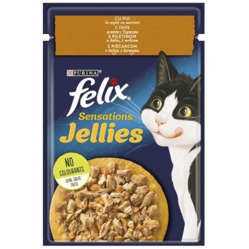 FELIX Sensations Gelees plic pentru pisici, pui în aspic, cu morcovi, 85g