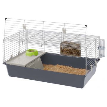 FERPLAST Cuşcă pt iepuri şi porcuşori de guineea 100, Gri, 95x57x46cm, Echipată
