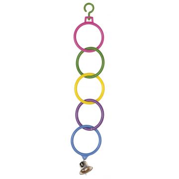 FERPLAST Jucărie pentru păsări, cu inele colorate şi clopoţel 6,5x31cm