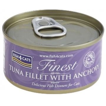 FISH4CATS Finest Conservă pentru pisici, cu file de Ton şi Anşoa 70g