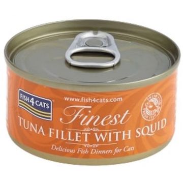 FISH4CATS Finest Conservă pentru pisici, cu file de Ton şi Calamar 70g