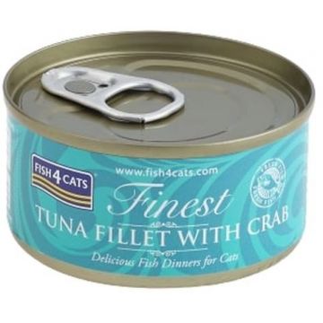 FISH4CATS Finest Conservă pentru pisici, cu file de Ton şi Crab 70g