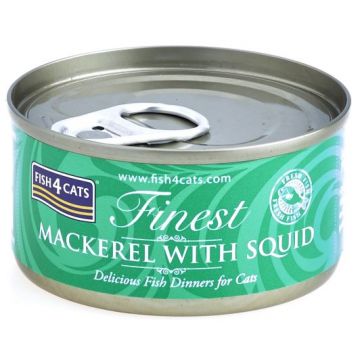 FISH4CATS Finest Conservă pentru pisici, cu Macrou şi Calamar 70g