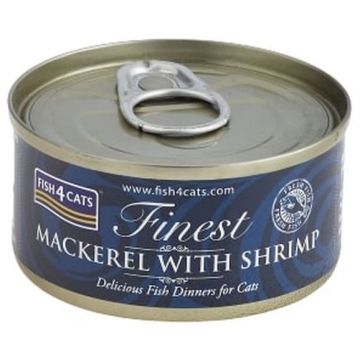 FISH4CATS Finest Conservă pentru pisici, cu Macrou şi Creveţi 70g