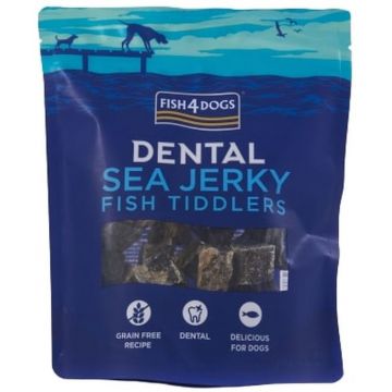FISH4DOGS Dental Sea Recompensă pentru câini, bucăţi din piele de peşte alb 115g