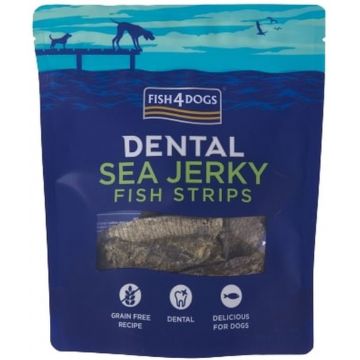 FISH4DOGS Dental Sea Recompensă pentru câini, fâşii din piele de peşte alb 100g