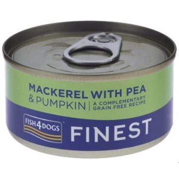 FISH4DOGS Finest Conservă câini, cu Macrou, Dovleac şi Mazăre 85g