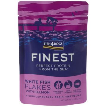 FISH4DOGS Finest Plic pentru câini, cu bucăţi de Peşte alb şi Somon 100g
