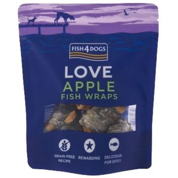 FISH4DOGS Love Recompensă pentru câini, rulou din piele de peşte alb şi măr 90g