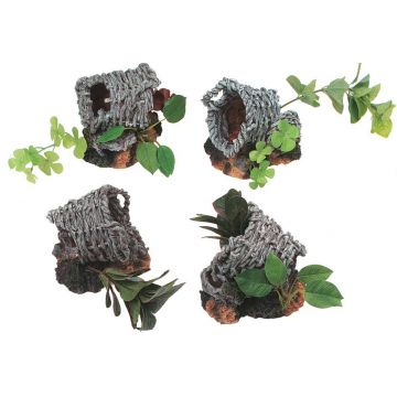 FLAMINGO Decor pentru acvarii Coş cu plante, 18x16x8 cm, diverse modele