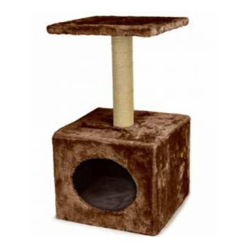 Ansamblu De Joaca Pentru Pisici Casuta cu Stalp Bej & Maro 30x30x55 cm