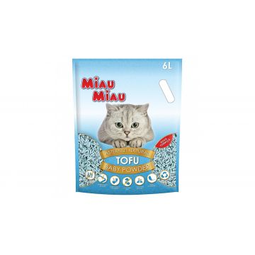 Asternut Natural Din Tofu Pentru Pisici Miau Miau Baby Powder 6 L