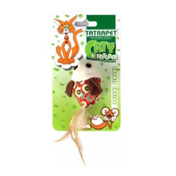 Jucarie pentru pisici Tatrapet Caty Natural, minge cu pene si catnip, 5cm