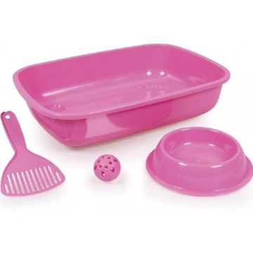 Litiera & Paleta & Jucarie & Castron Roz Pentru Pisici