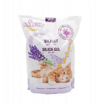 Nisip Silicat Pentru Pisici Mr. Biffy cu lavanda 7.6 L