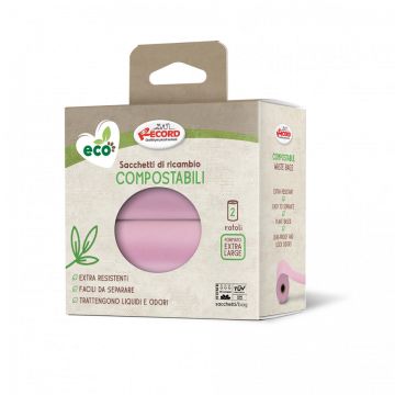 Pungi igienice compostabile, pentru caini - set 2 role x 15buc. - Roz