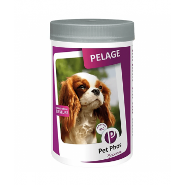 Supliment de vitamine si minerale pentru caini Pet Phos Pelage, Piele sanatoasa si blana stralucitoare, 450 Tablete
