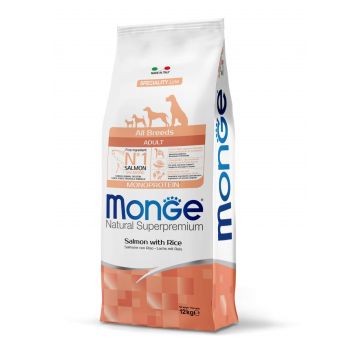 Monge Natural Superpremium Monoprotein Adult All Breeds - Somon si Orez - 12kg