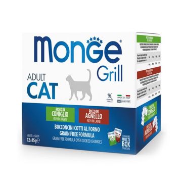 Multipack Monge Grill Chunkies Cat - Hrana umeda super-premium - Iepure si Miel - 12x85g
