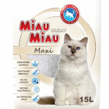 Nisip Silicat Pentru Pisici Miau Miau Maxi, 15 L
