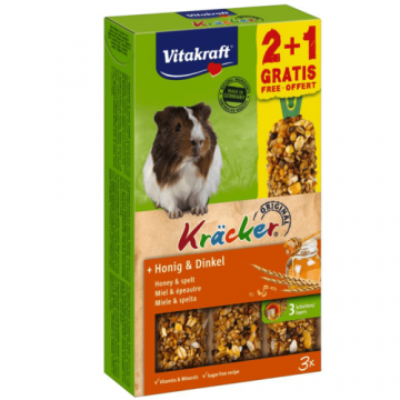 Baton pentru porcusori de Guineea Vitakraft Kracker Miere & Grau 112gr +56gr Gratis