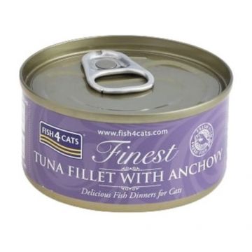 FISH4CATS Finest Conserv? pentru pisici, cu file de Ton ?i An?oa 70g