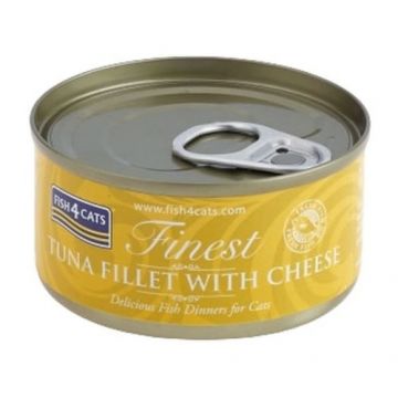 FISH4CATS Finest Conserv? pentru pisici, cu file de Ton ?i Brânz? 70g