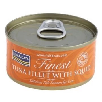 FISH4CATS Finest Conserv? pentru pisici, cu file de Ton ?i Calamar 70g