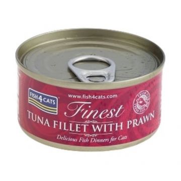 FISH4CATS Finest Conserv? pentru pisici, cu file de Ton ?i Creve?i 70g