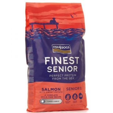 FISH4DOGS Finest SENIOR Somon ?i Cartofi dulci, Large Kibble 12 Kg