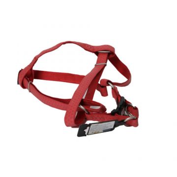 Ham ajustabil pentru caini de talie mare, rosu, din piele naturala, confortabil, 60-100 cm x 25 mm