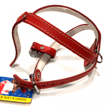 Ham reglabil din piele, rosu, cu catarama, 330/360-420 mm x 15 mm