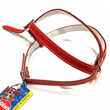 Ham reglabil din piele, rosu, cu catarama, 420/530-590 mm x 16 mm