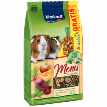 Hrana pentru porcusori de Guineea Vitakraft Promo Menu G. Pig 1kg + Baton 56g Gratis
