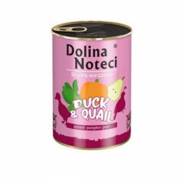 Hrana umeda pentru caini Dolina Noteci Superfood Rata/Prepelita 800 gr