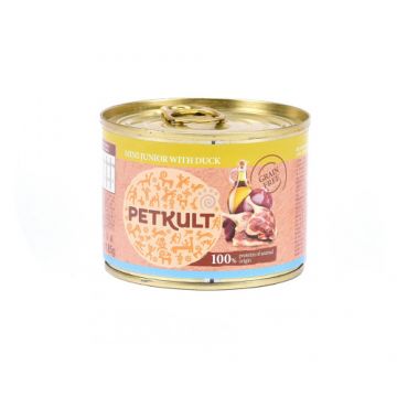 Hrana umeda pentru caini Petkult Mini Junior cu rata 185 g