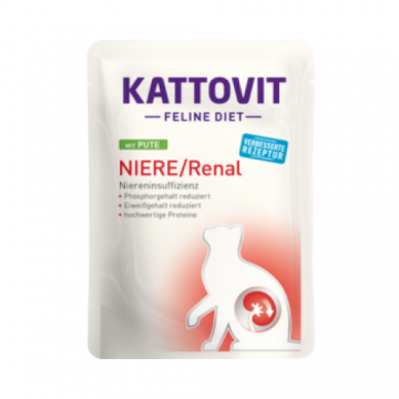 Hrana umeda pentru pisici adulte Kattovit Feline Diet Renal cu curcan 85 gr