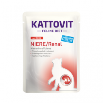 Hrana umeda pentru pisici adulte Kattovit Feline Diet Renal cu vita 85 gr